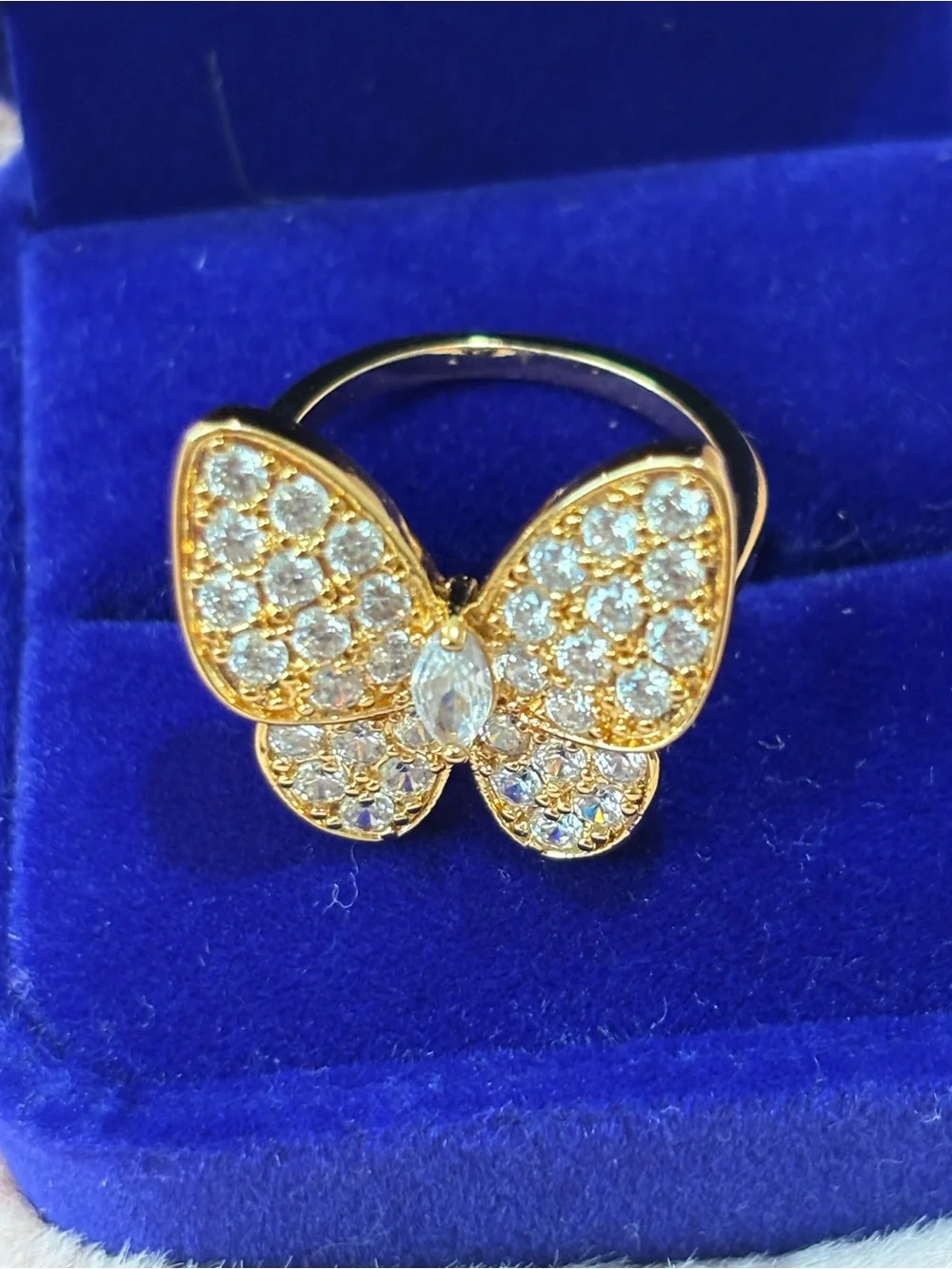 18kt rose gold filled Butterfly Crystal Ring - Sparkling White Stones